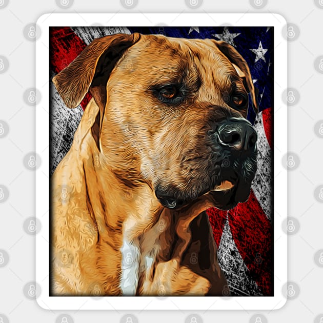 Patriotic Pitbull Dog Drawing - Vintage Pit Bull & American Flag Puppy Painting USA Magnet by Trade Theory